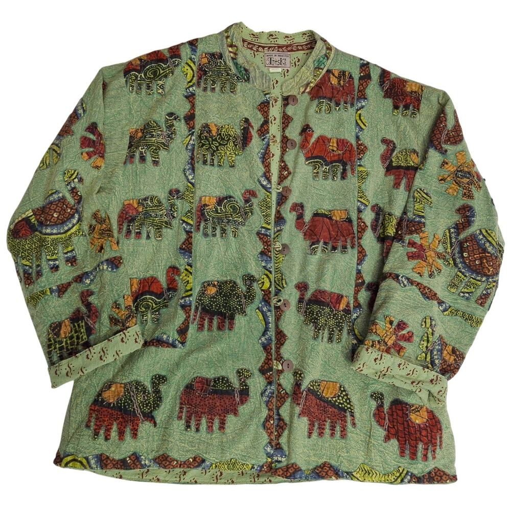 Treska Cotton Elephant Applique Artisan Jacket Made in India One Size